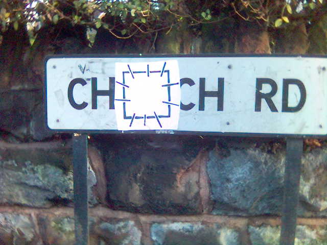 Modified road sign for Church Rd, Moseley