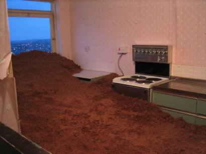 Kitchen filled with sand, 18th Storey of Haddon Tower